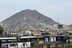Colorful houses on a dirt hill, Lima